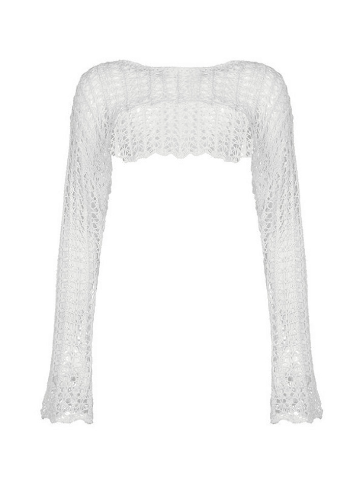 Y2K Retro Hollow Knit Crop Top - Coquette Aesthetic Grunge Style - Cute Pastel Goth Fashion