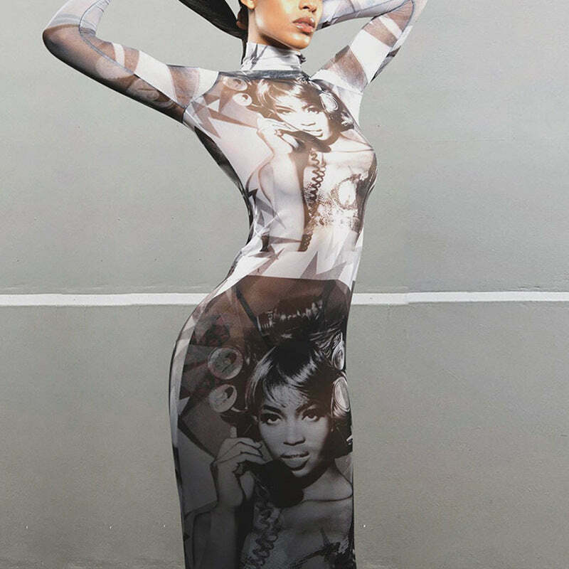 Y2K Retro Mesh Dress: Coquette Grunge, Pastel Goth, Cargo Skirt