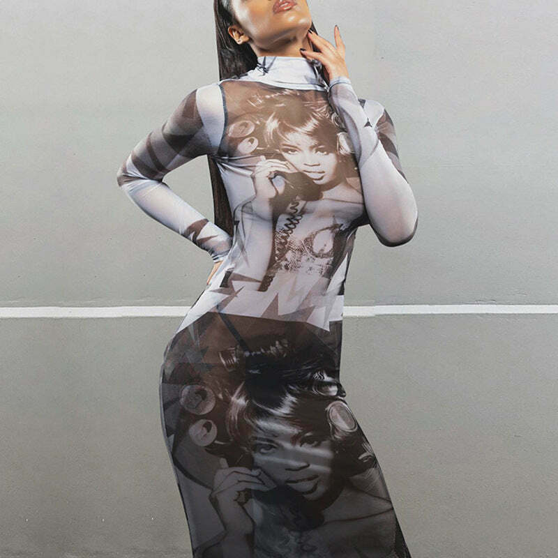 Y2K Retro Mesh Dress: Coquette Grunge, Pastel Goth, Cargo Skirt