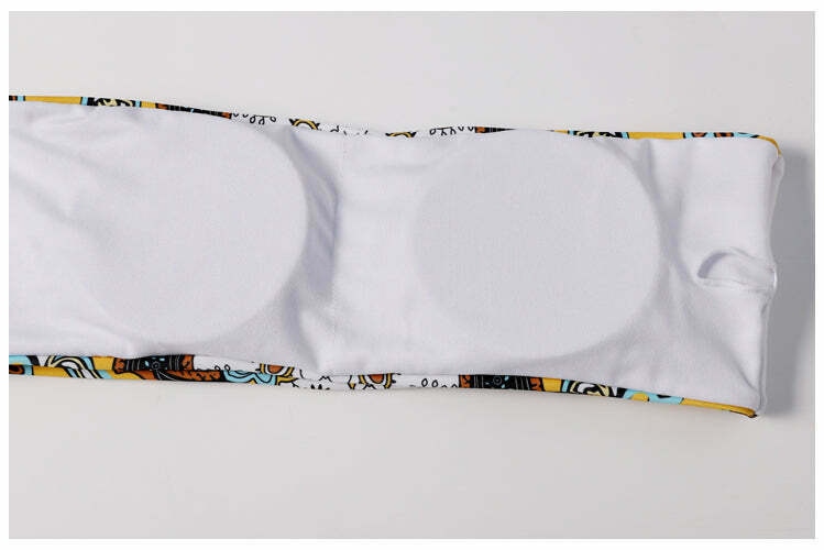 Y2K Retro Print Bandeau Bikini Set - Vintage-inspired Swimwear for Women