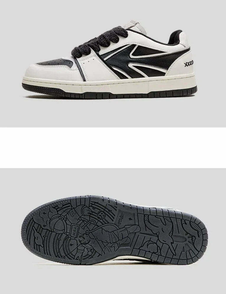 Y2K Retro Skate Sneakers in Black/White - Vintage Aesthetic Footwear