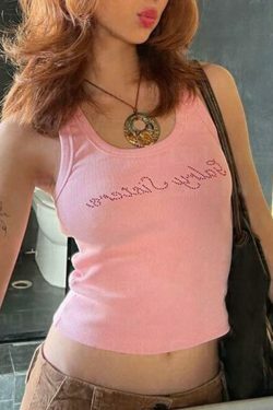 Y2K Rhinestone Print Tank Top: Coquette Aesthetic with Grunge & Pastel Goth Vibes