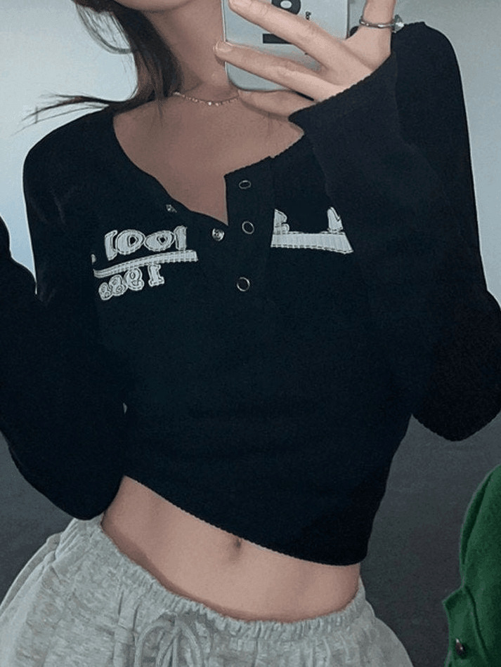 Y2K Ribbed Knit Crop Top in Long Sleeve - Coquette Aesthetic Grunge Style for Women Fashion