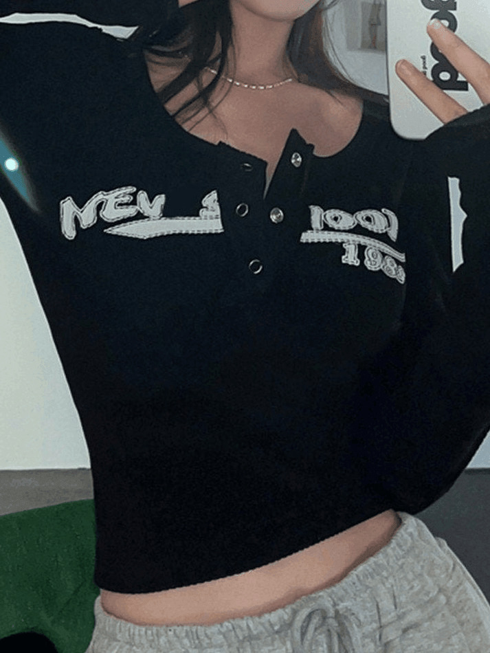 Y2K Ribbed Knit Crop Top in Long Sleeve - Coquette Aesthetic Grunge Style for Women Fashion