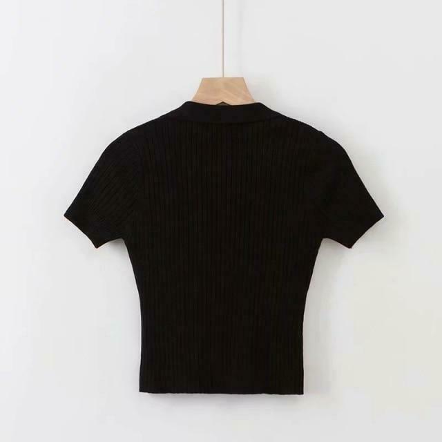 Y2K Ribbed Polo Crop Top - Coquette Aesthetic Grunge Style Cute Tops Pastel Goth Cargo Skirt