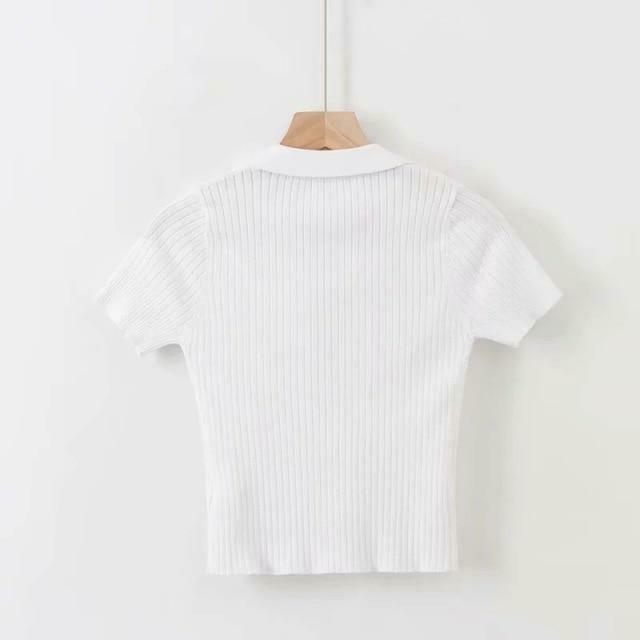 Y2K Ribbed Polo Crop Top - Coquette Aesthetic Grunge Style Cute Tops Pastel Goth Cargo Skirt