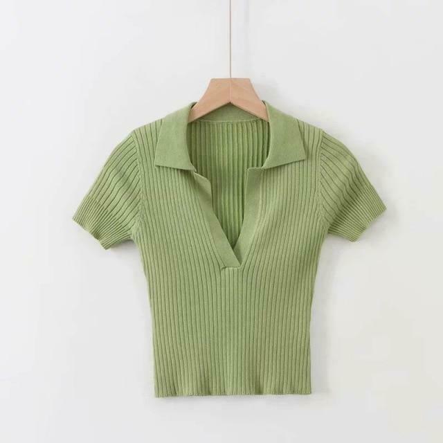 Y2K Ribbed Polo Crop Top - Coquette Aesthetic Grunge Style Cute Tops Pastel Goth Cargo Skirt