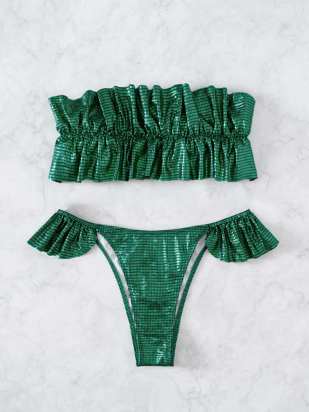 Y2K Ruffled Beach Bikini: Coquette Aesthetic Tube Top - Grunge Style, Pastel Goth, Cute Tops