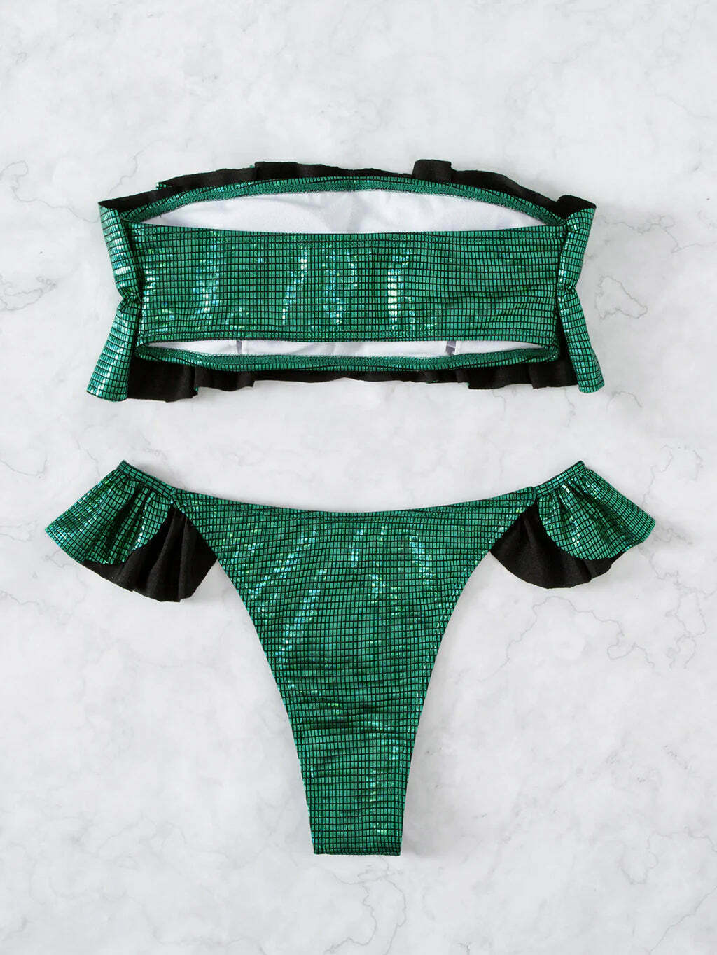 Y2K Ruffled Beach Bikini: Coquette Aesthetic Tube Top - Grunge Style, Pastel Goth, Cute Tops