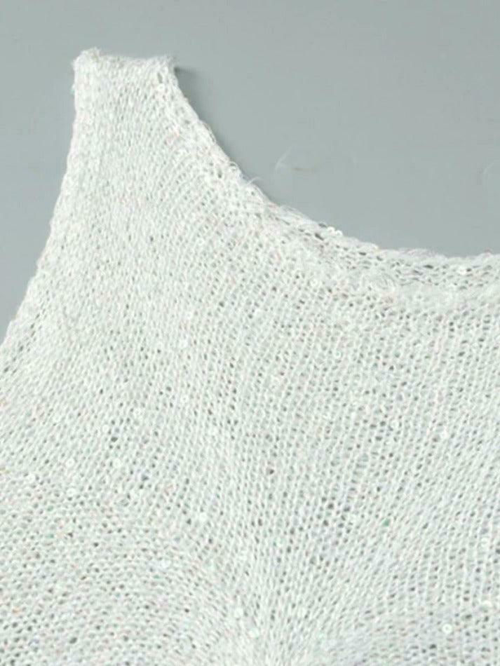 Y2K Sequin Cutout Knit Tank Top for Women: Coquette Aesthetic with a Touch of Grunge Style