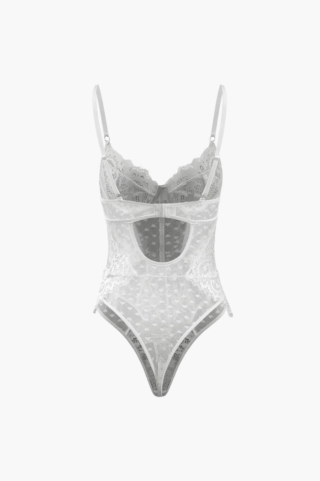 Y2K Sheer Heart Lace Bodysuit - Coquette Aesthetic Grunge Style - Cute Tops & Cargo Skirt