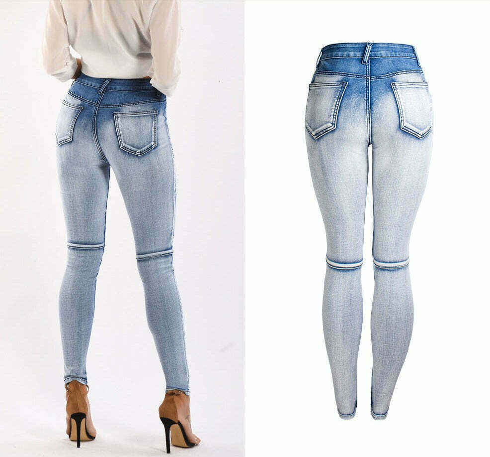 Y2K Slim Elastic Denim Pencil Jeans for Women - Coquette Aesthetic Grunge Style Cargo Skirt Outfit