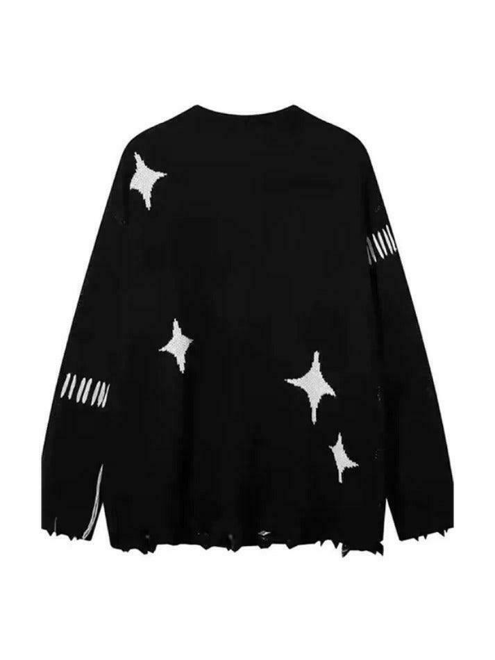 Y2K Spider Jacquard Tattered Hem Sweater - Coquette Aesthetic, Grunge Style, Pastel Goth