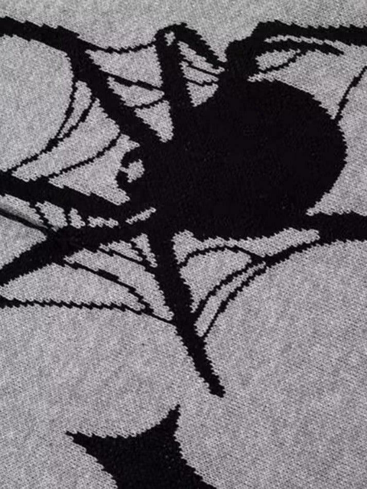 Y2K Spider Jacquard Tattered Hem Sweater - Coquette Aesthetic, Grunge Style, Pastel Goth