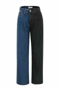 Y2K Split Colour Jeans: Coquette Aesthetic Grunge Style for Women - Unique Fashion Statement