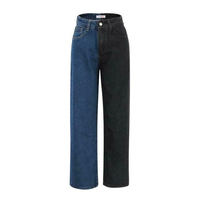 Y2K Split Colour Jeans: Coquette Aesthetic Grunge Style for Women - Unique Fashion Statement