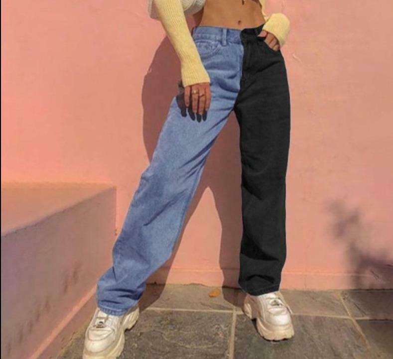 Y2K Split Colour Jeans: Coquette Aesthetic Grunge Style for Women - Unique Fashion Statement