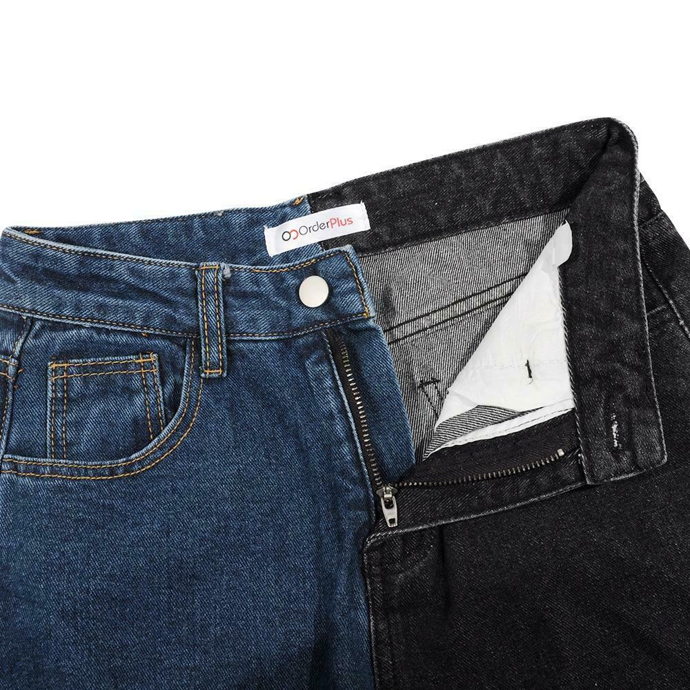 Y2K Split Colour Jeans: Coquette Aesthetic Grunge Style for Women - Unique Fashion Statement