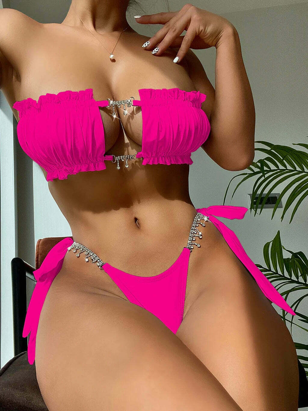 Y2K Split Diamond Swimsuit Bikini: Coquette Aesthetic, Grunge Style, Cute Tops
