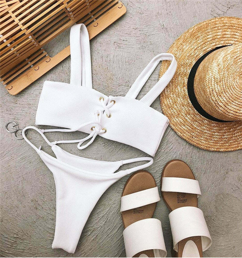 Y2K Split Eyelet Lace Bra & Bikini Set - Coquette Aesthetic Grunge Style - Cute Pastel Goth Fashion