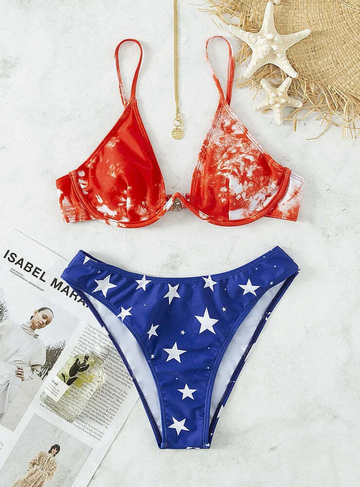 Y2K Star Bikini: Sexy Printed Swimwear - Coquette Aesthetic, Grunge Style, Pastel Goth