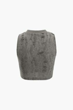Y2K Star Decor Destroyed Tank Top - Coquette Aesthetic Grunge Style Cute Tops Pastel Goth Fashion
