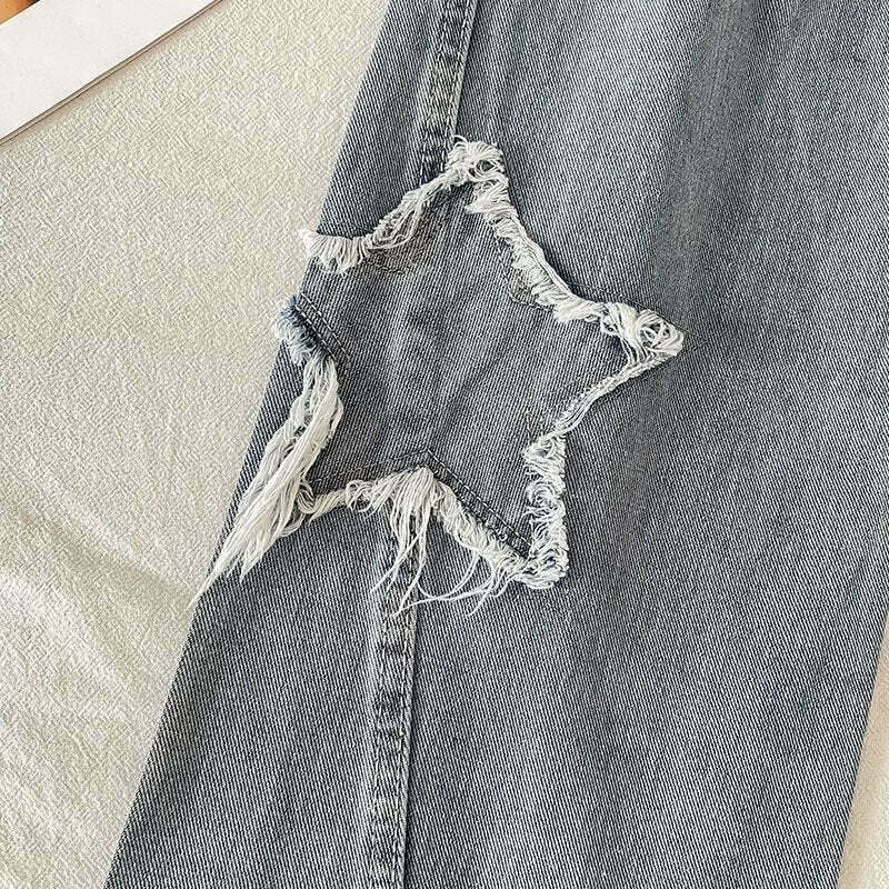 Y2K Star Denim: Luminary Ribbed Cargo Skirt with Coquette Aesthetic and Grunge Style
