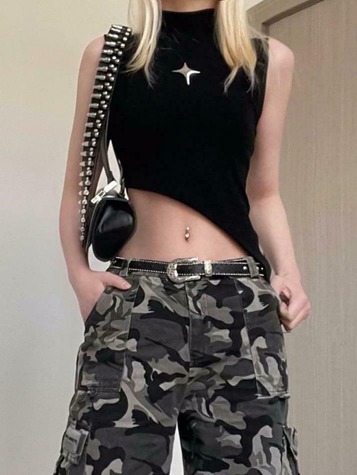 Y2K Star Detail Crop Top: Coquette Aesthetic, Grunge Style, Pastel Goth Vibes