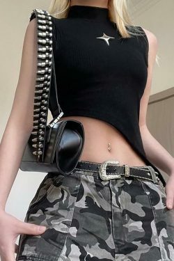 Y2K Star Detail Crop Top: Coquette Aesthetic, Grunge Style, Pastel Goth Vibes