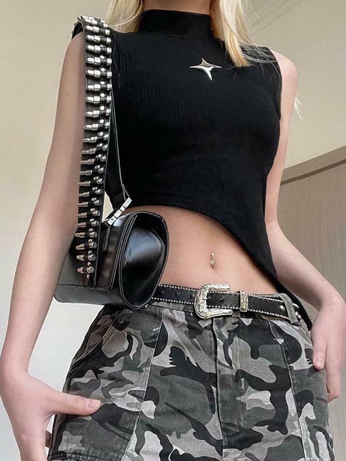 Y2K Star Detail Crop Top: Coquette Aesthetic, Grunge Style, Pastel Goth Vibes