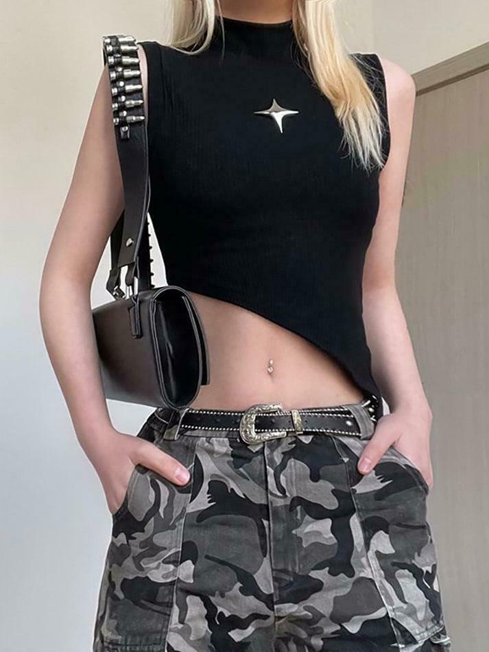 Y2K Star Detail Crop Top: Coquette Aesthetic, Grunge Style, Pastel Goth Vibes