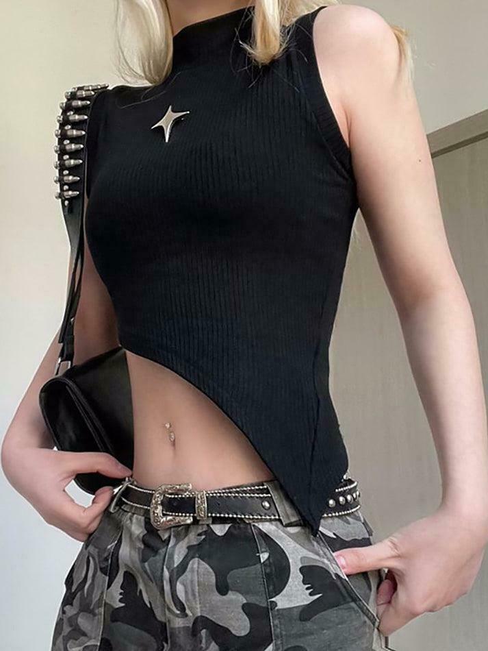 Y2K Star Detail Crop Top: Coquette Aesthetic, Grunge Style, Pastel Goth Vibes