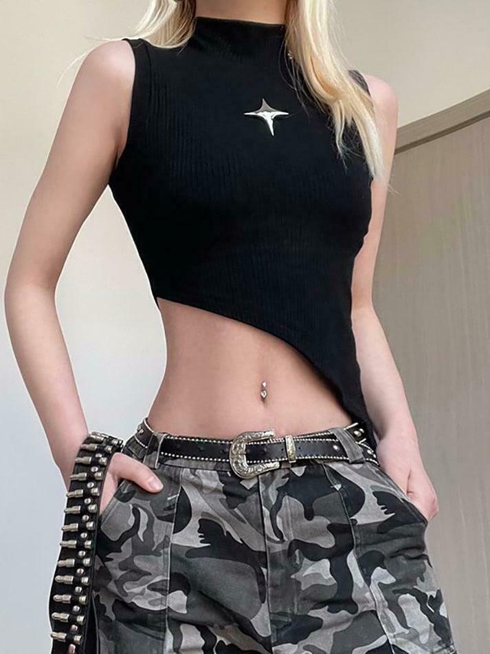 Y2K Star Detail Crop Top: Coquette Aesthetic, Grunge Style, Pastel Goth Vibes