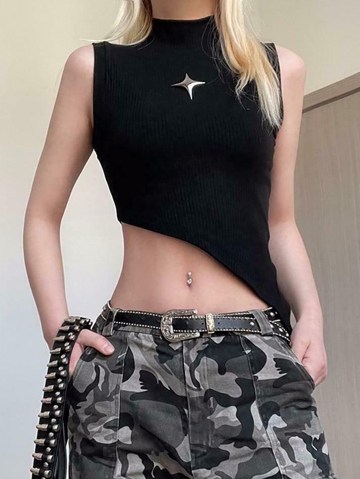 Y2K Star Detail Crop Top: Coquette Aesthetic, Grunge Style, Pastel Goth Vibes