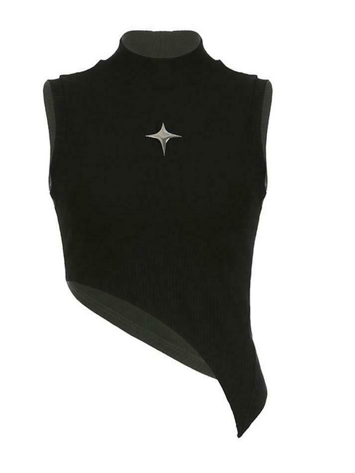 Y2K Star Detail Crop Top: Coquette Aesthetic, Grunge Style, Pastel Goth Vibes