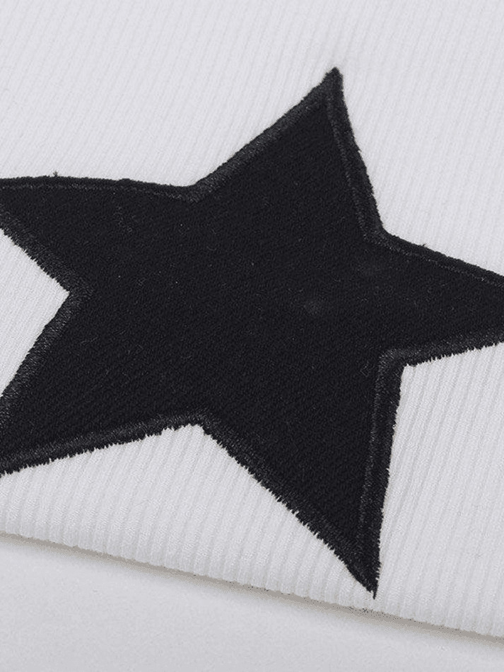 Y2K Star Embroidered Ribbed Crop Tank - Coquette Aesthetic Grunge Style Cute Top