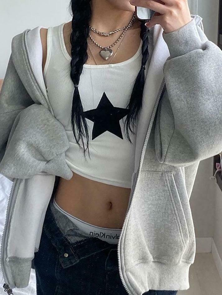 Y2K Star Embroidered Ribbed Crop Tank - Coquette Aesthetic Grunge Style Cute Top