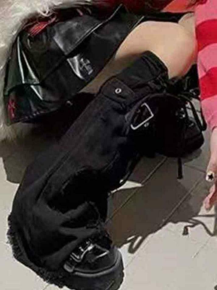 Y2K Star Embroidery Lace Up Flare Leg Warmer for Niche Women Fashion
