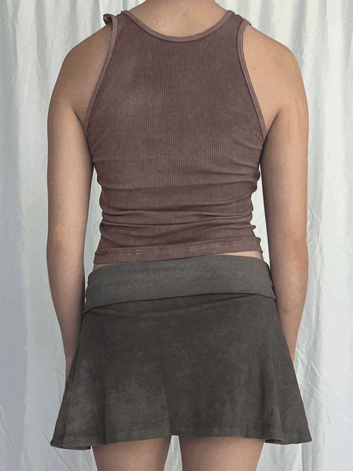 Y2K Star Patch Crop Ribbed Tank Top - Coquette Aesthetic Grunge Style Cute Tops & Cargo Skirt