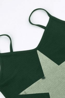 Y2K Star Print Knitted Crop Cami Top - Coquette Aesthetic Grunge Style - Cute Pastel Goth Fashion