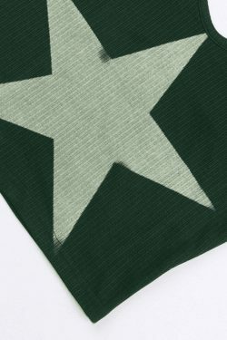 Y2K Star Print Knitted Crop Cami Top - Coquette Aesthetic Grunge Style - Cute Pastel Goth Fashion