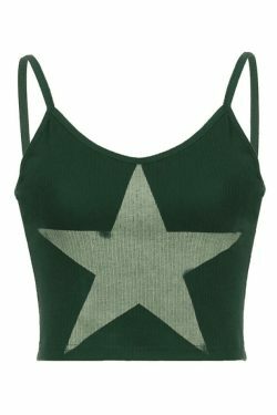Y2K Star Print Knitted Crop Cami Top - Coquette Aesthetic Grunge Style - Cute Pastel Goth Fashion