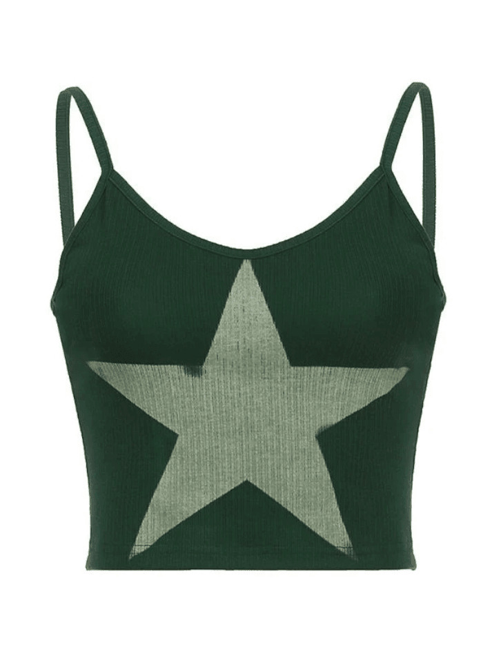 Y2K Star Print Knitted Crop Cami Top - Coquette Aesthetic Grunge Style - Cute Pastel Goth Fashion