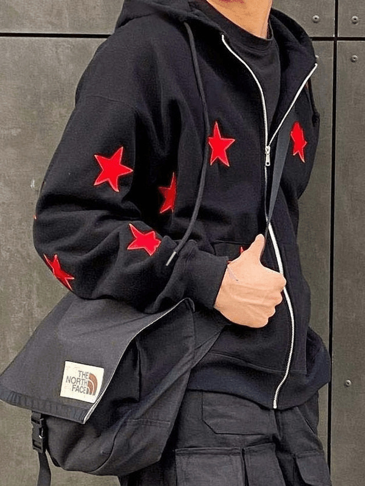 Y2K Star Zip Up Hoodie - Coquette Aesthetic Grunge Style - Vintage Fashion Statement