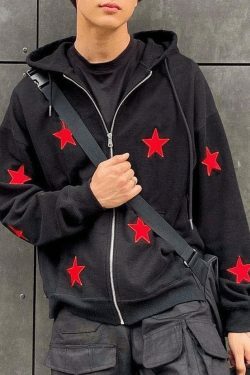 Y2K Star Zip Up Hoodie - Coquette Aesthetic Grunge Style - Vintage Fashion Statement