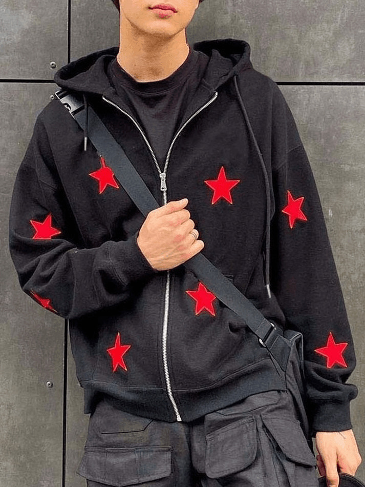 Y2K Star Zip Up Hoodie - Coquette Aesthetic Grunge Style - Vintage Fashion Statement