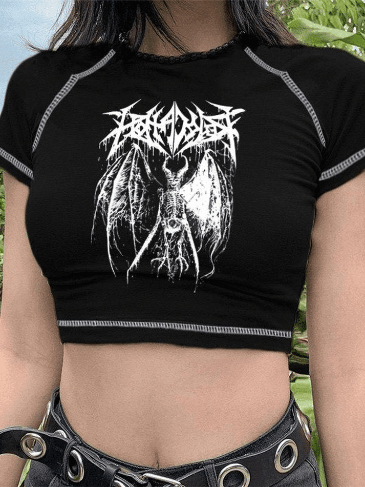 Y2K Stitched Detail Crop Top: Coquette Grunge Aesthetic - Women's Fashion