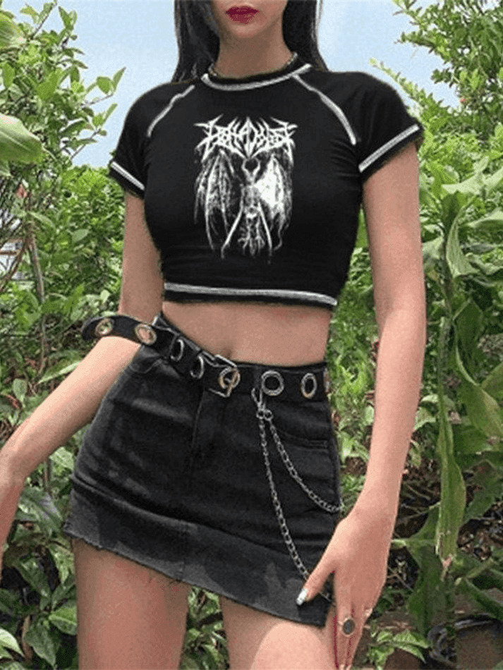 Y2K Stitched Detail Crop Top: Coquette Grunge Aesthetic - Women's Fashion