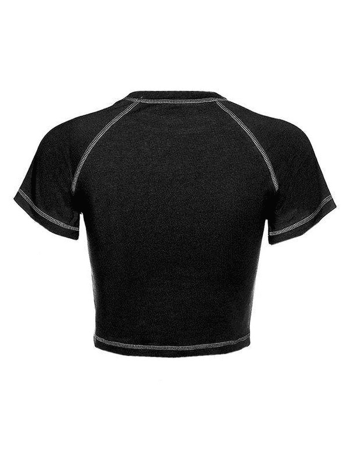 Y2K Stitched Detail Crop Top: Coquette Grunge Aesthetic - Women's Fashion