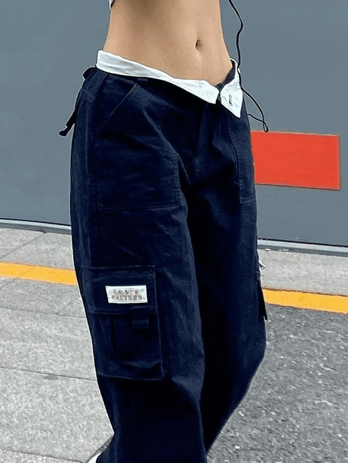 Y2K Straight Leg Pants with Fold Over Waist - Coquette Aesthetic Cargo Skirt for Women